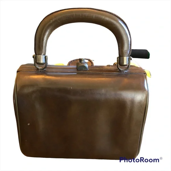 Vintage 1950s Ronay Leather Box Purse Handbag Brown Handles Amazing - Picture 3 of 12